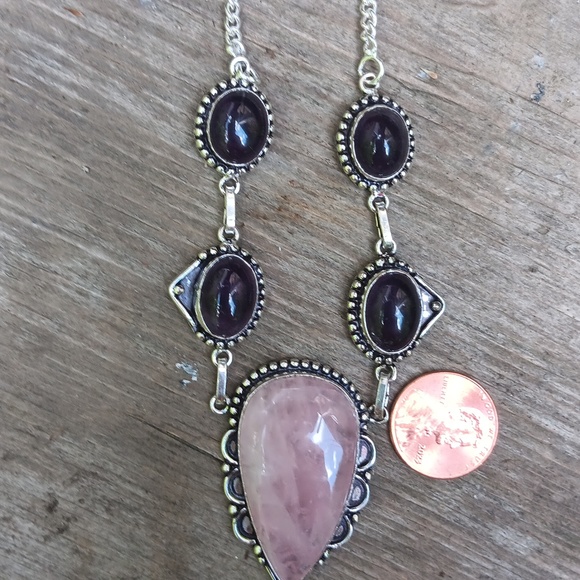 925 Sterling silver rose  quartz, amethyst  necklace new 18 inches long - Picture 2 of 3